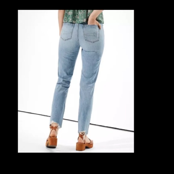 American Eagle ripped straight destroyed distressed jeans pants hi rise 6 rigid - Picture 4 of 11